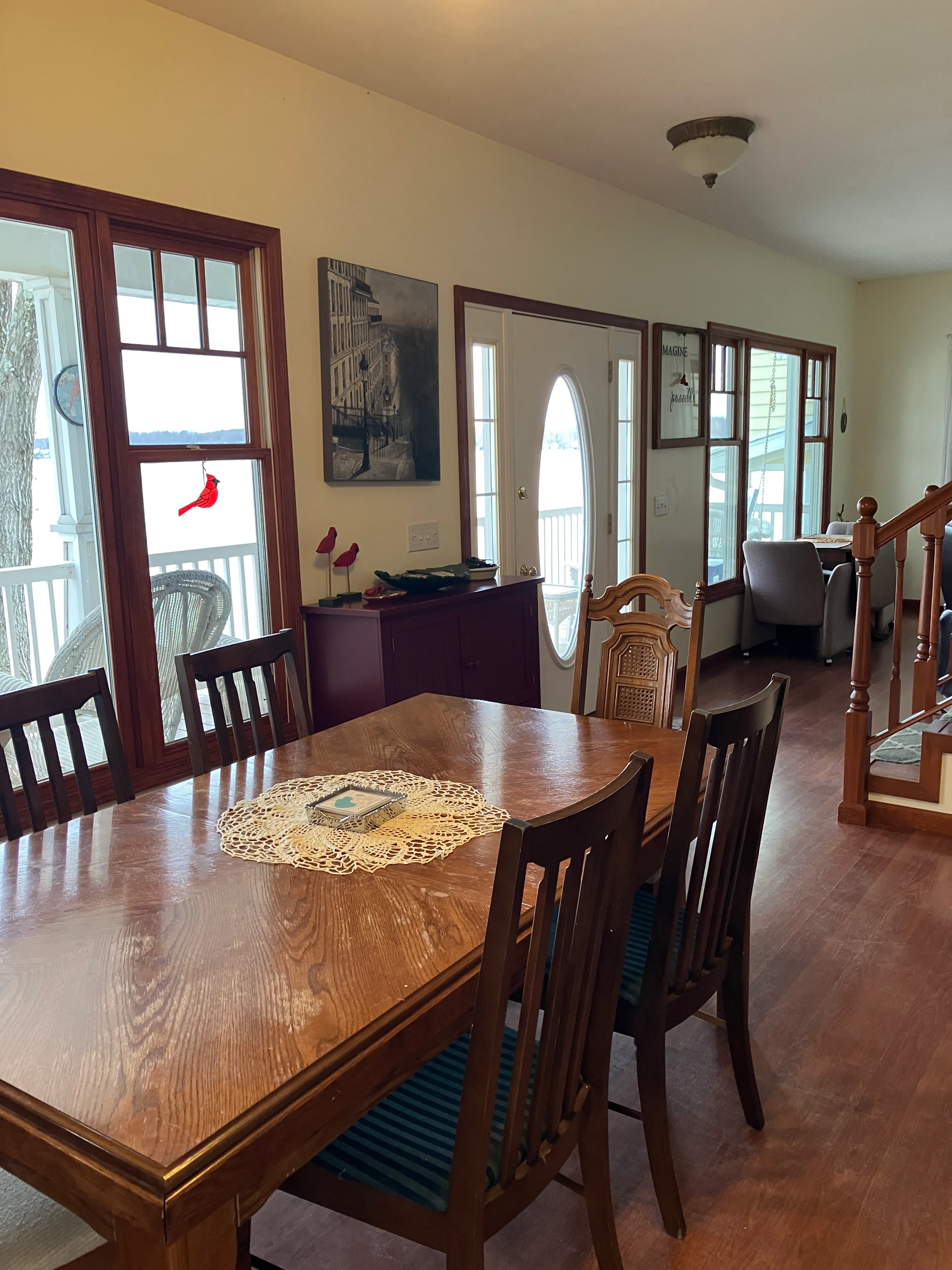 The dining room set for a gathering.