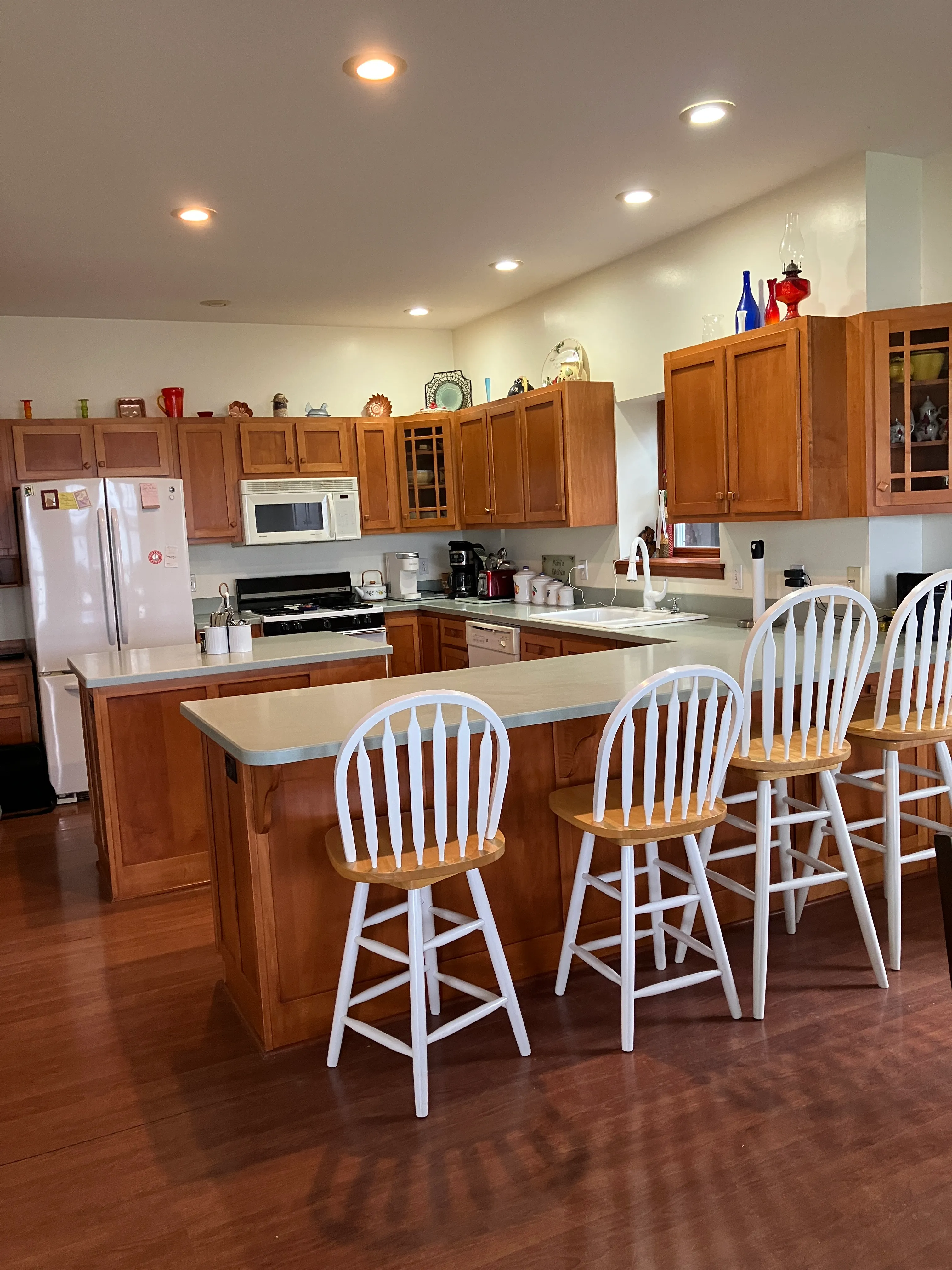 The open California-style kitchen with island seating.